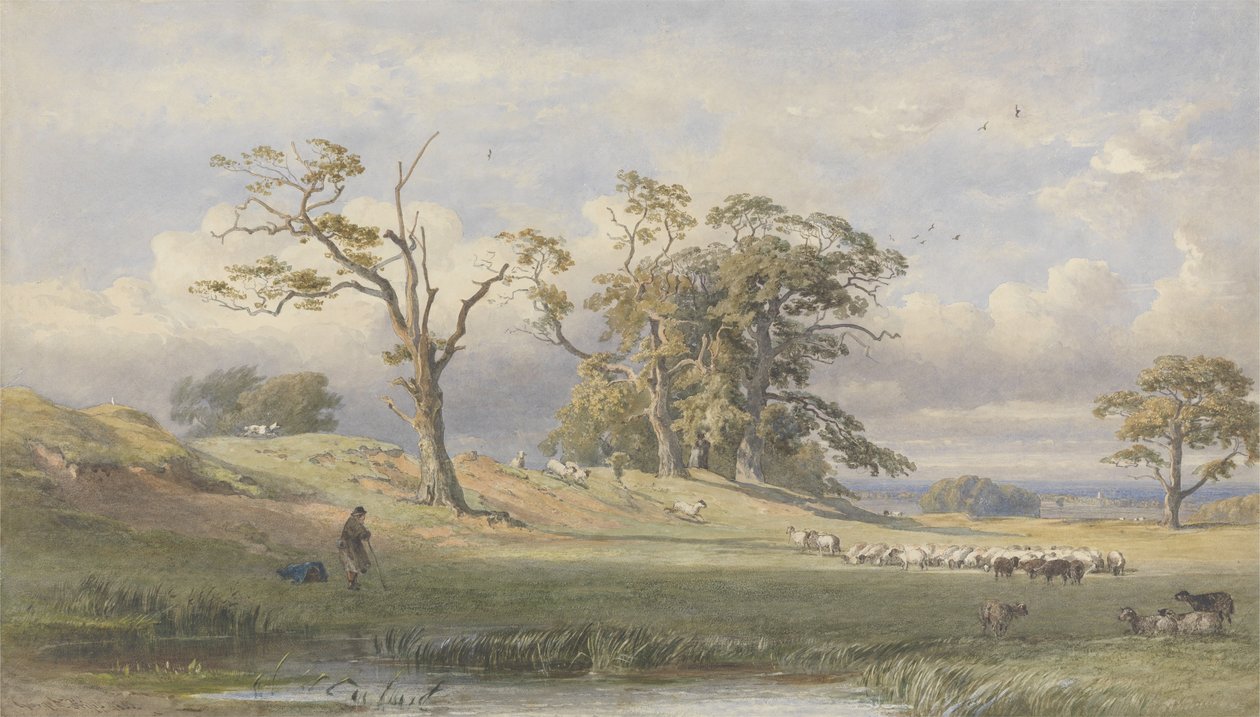 Old British Camp i Bulstrode Park, 1860 (wc over grafitt på papir) av George Arthur Fripp