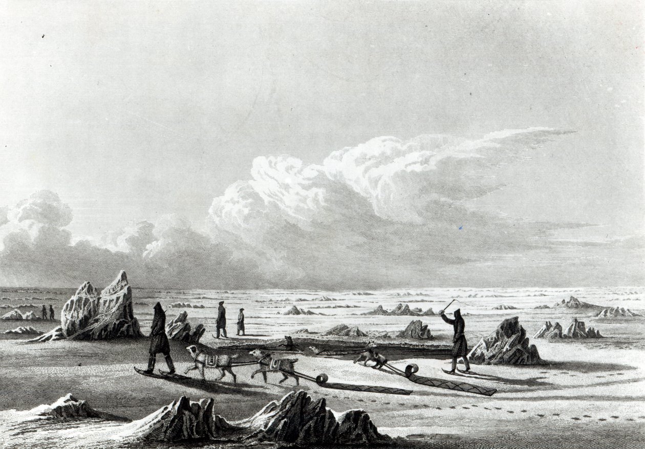 Vinterreise på Great Slave Lake, fra "Journey to the Polar Sea", gravert av Edward Finden (1791-1857) av George Back