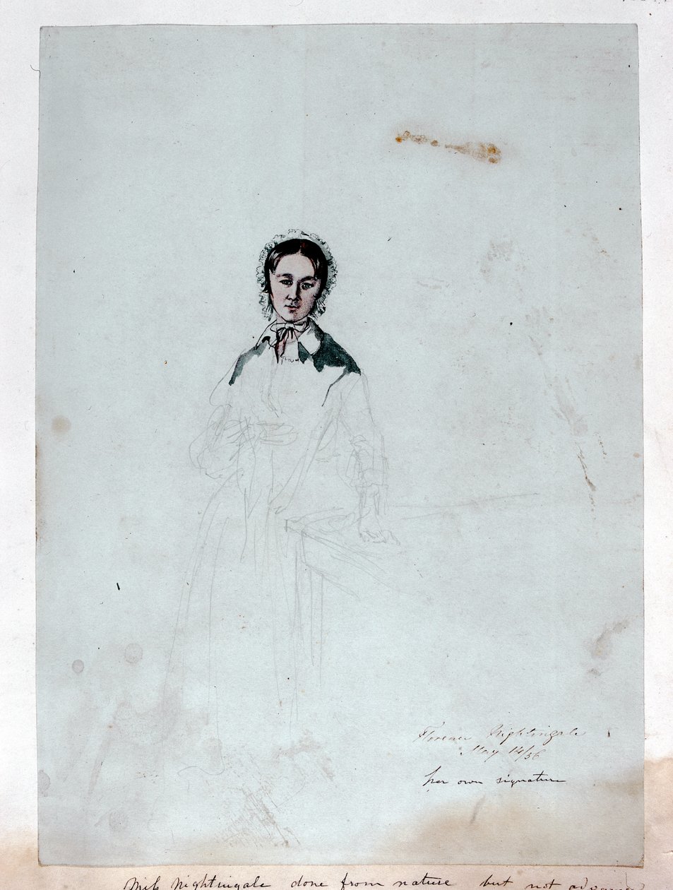 Et uferdig portrett av Florence Nightingale (1820-1910) 1856 (blyant, penn og blekk og wc på papir) av George Cadogan