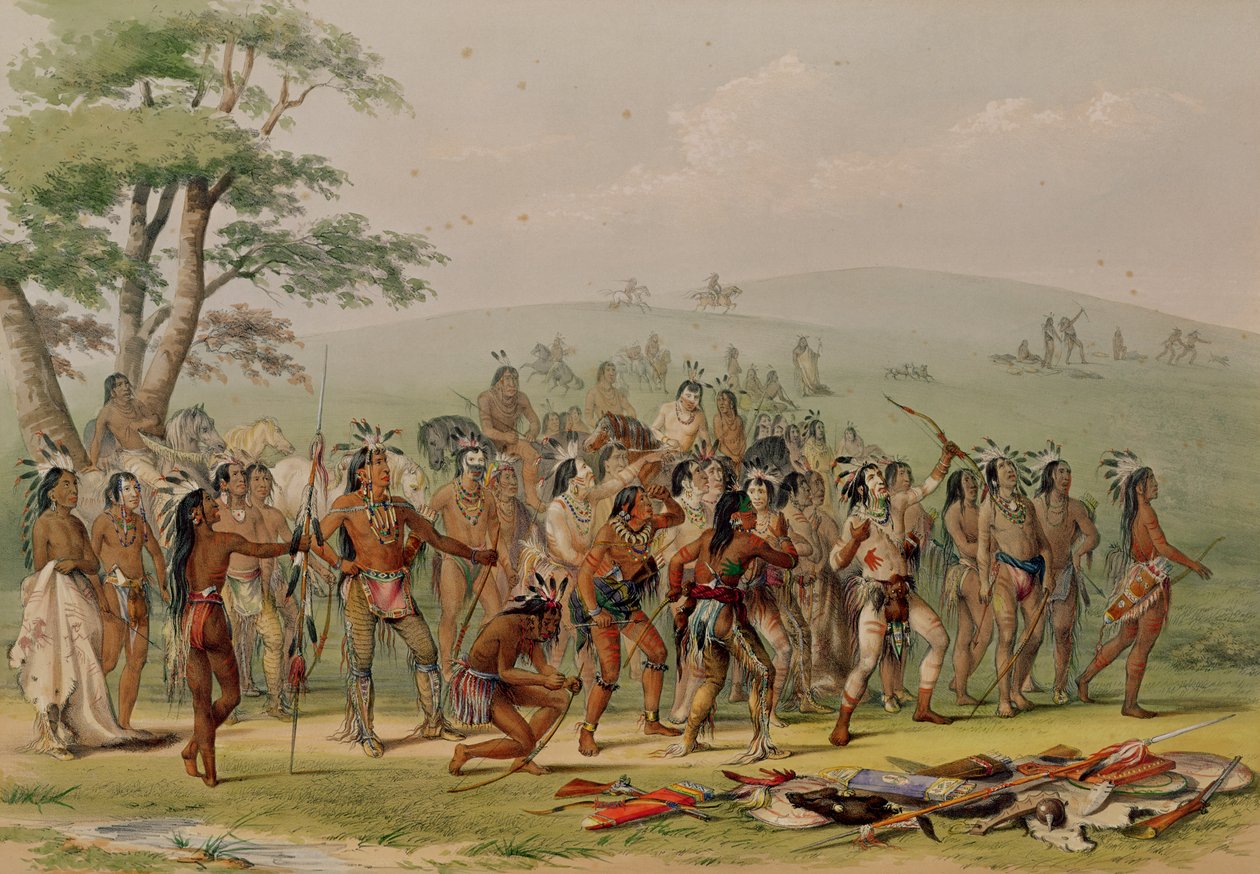 Mandan bueskytingskonkurranse, ca. 1832 av George Catlin