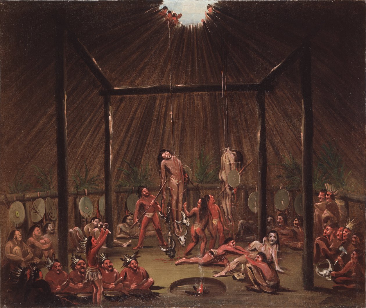 The Cutting Scene, Mandan O-kee-pa Ceremony av George Catlin