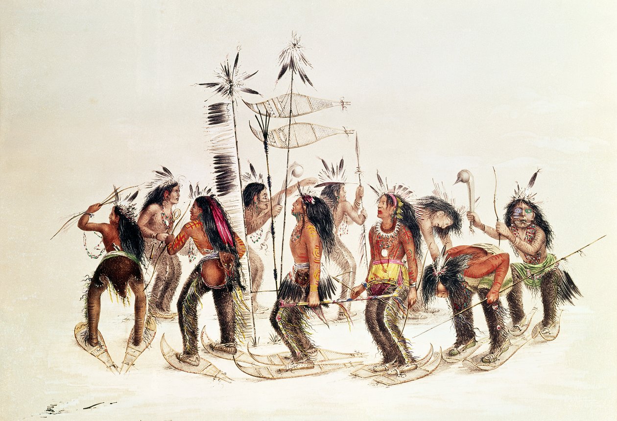 The Snow-Shoe Dance: To Thank the Great Spirit for the First Appearance of Snow av George Catlin