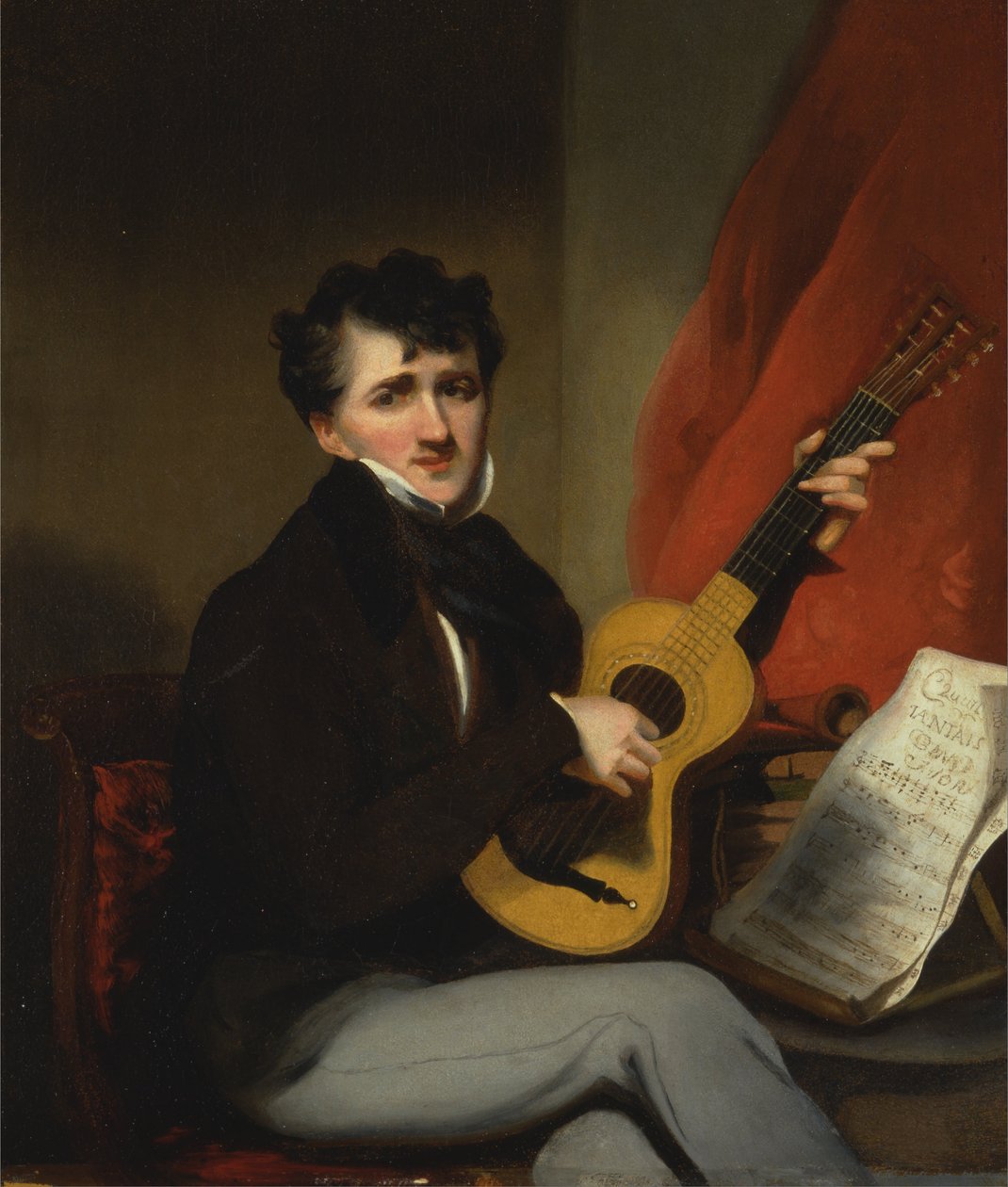 Portrett av en mann som spiller gitar av George Chinnery