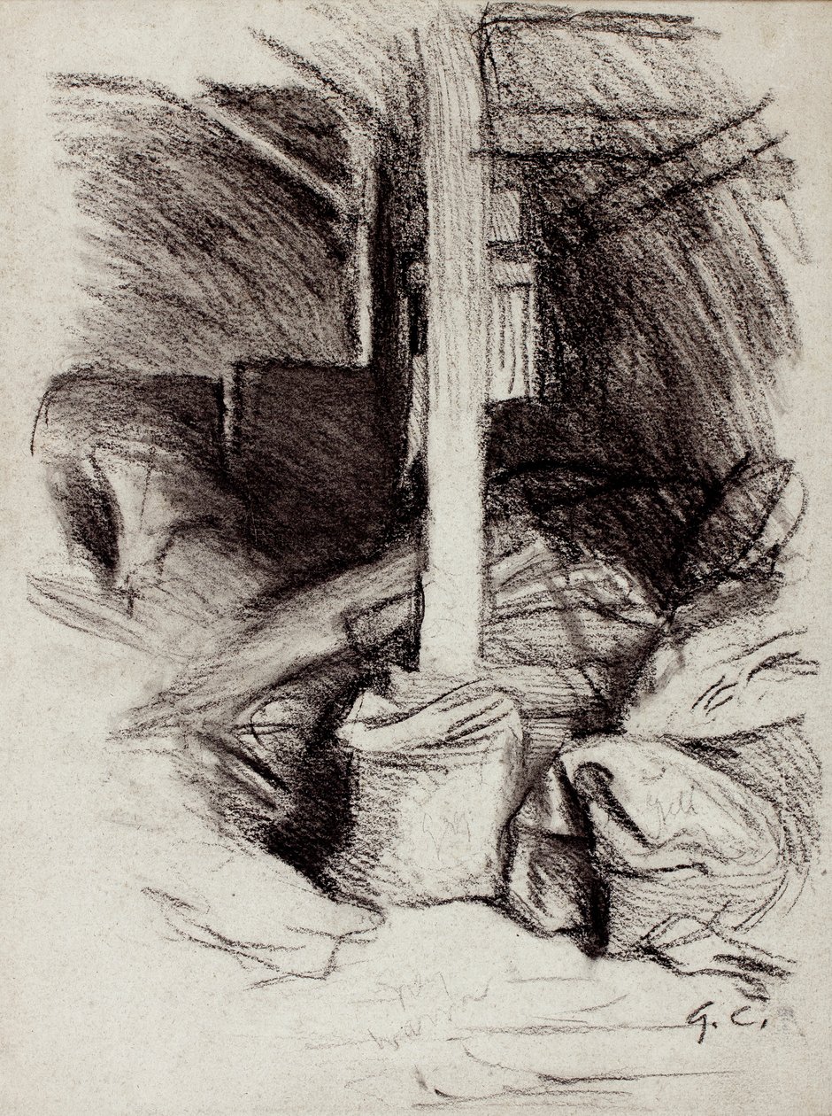 Låveinteriør (kull på papir) av George Clausen