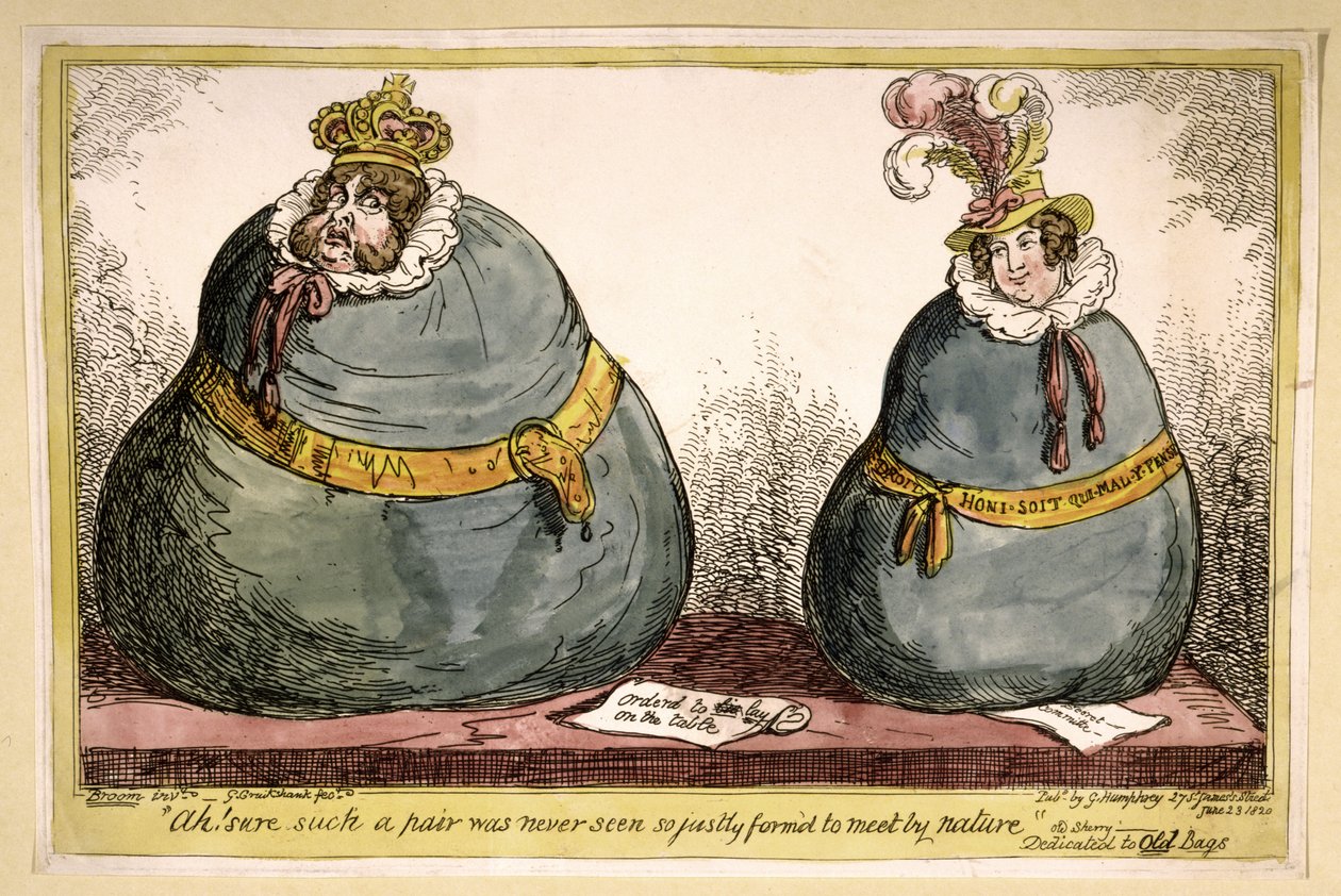 Ah! Sikkert et slikt par ble aldri sett så rettmessig dannet for å møtes av naturen, pub. 1820 (håndfarget gravering) av George Cruikshank