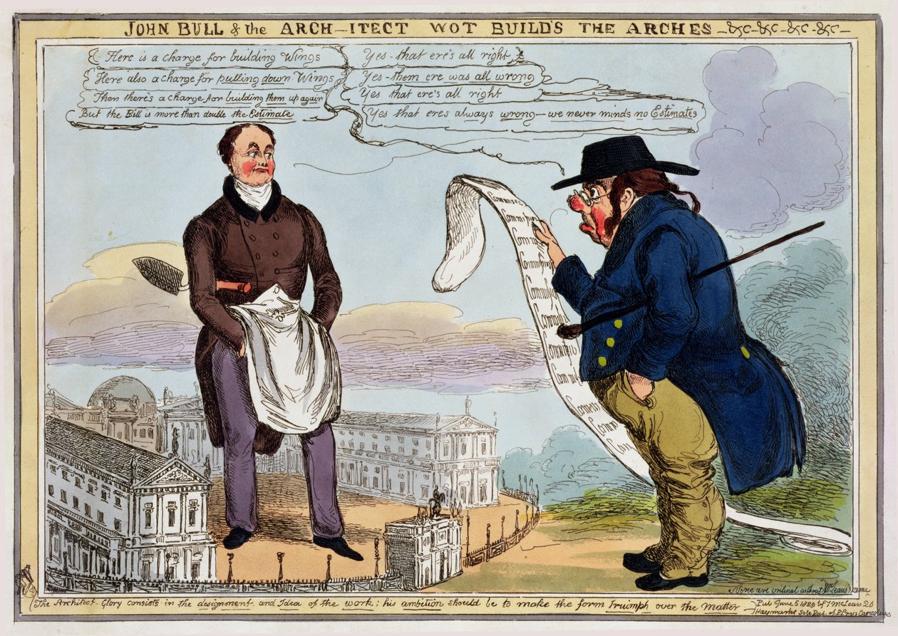 John Bull and the Architect Wot Builds the Arches - tegneserie publisert 1829 av George Cruikshank