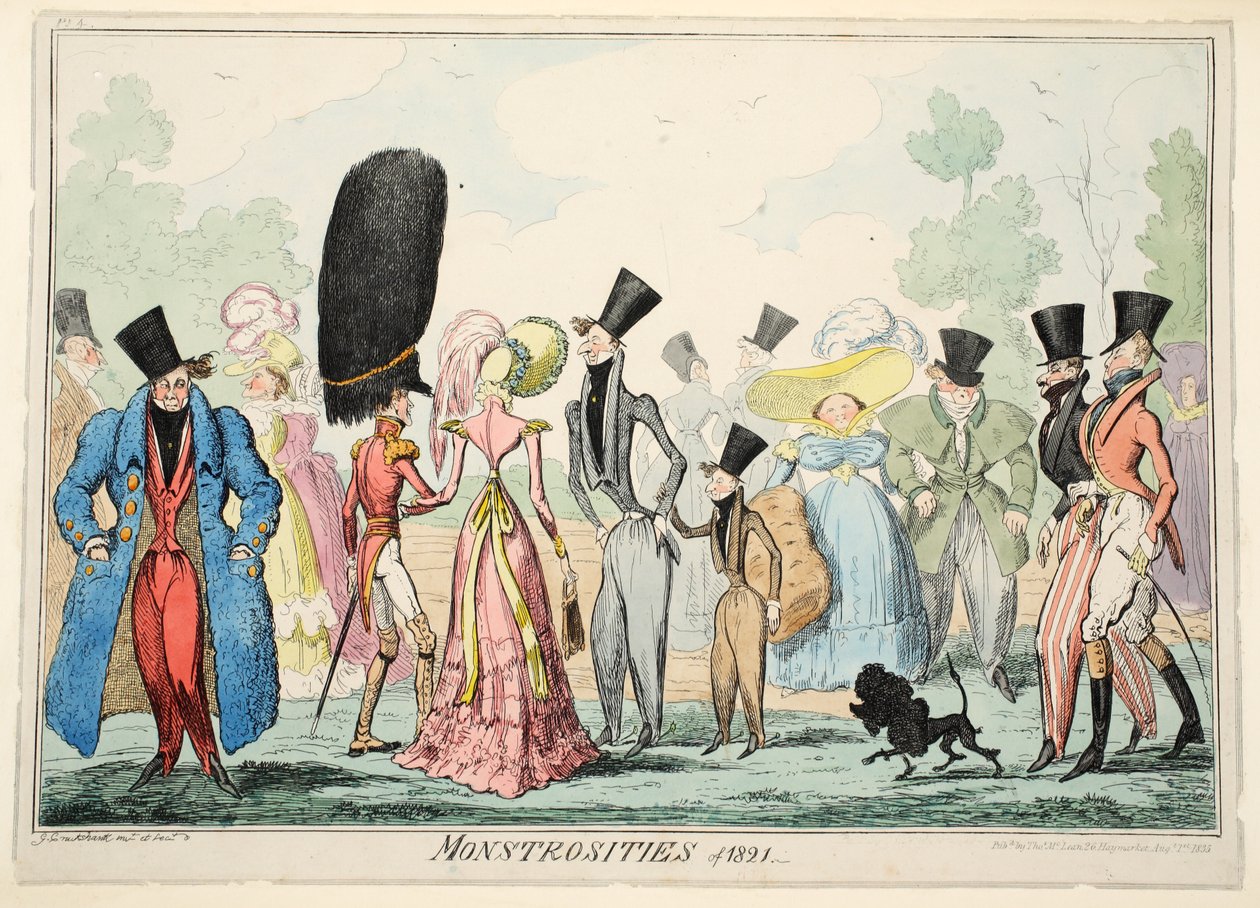 Monstrosities of 1821, pub. 1835 (håndfarget gravering) av George Cruikshank