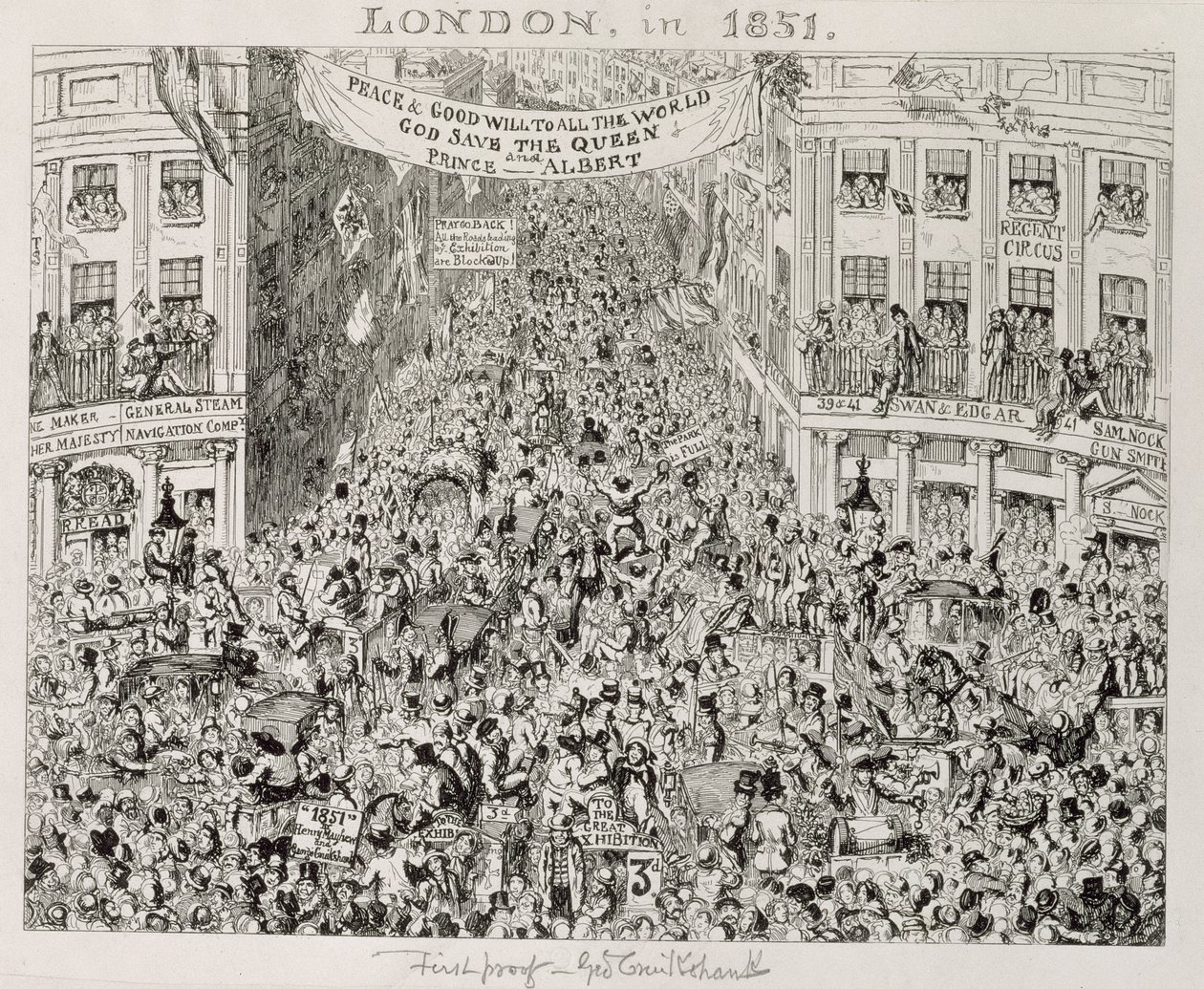 Piccadilly under den store utstillingen, 1851 av George Cruikshank
