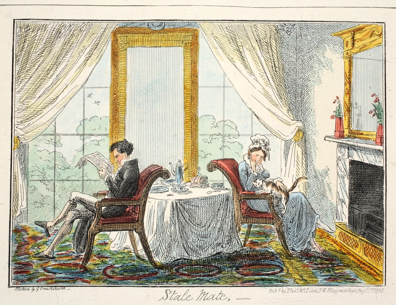 Dødfall, pub. 1835 (håndfarget etsning) av George Cruikshank