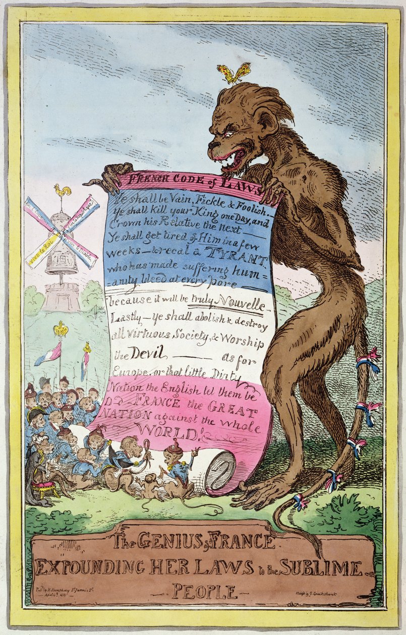 The Genius of France, 4. april 1815 (farget litho) av George Cruikshank