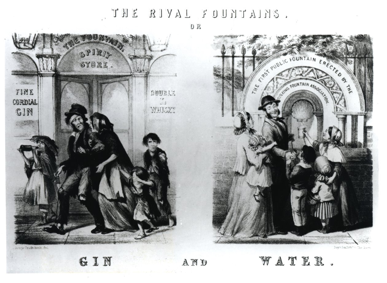 De rivaliserende fontenene eller gin og vann av George Cruikshank