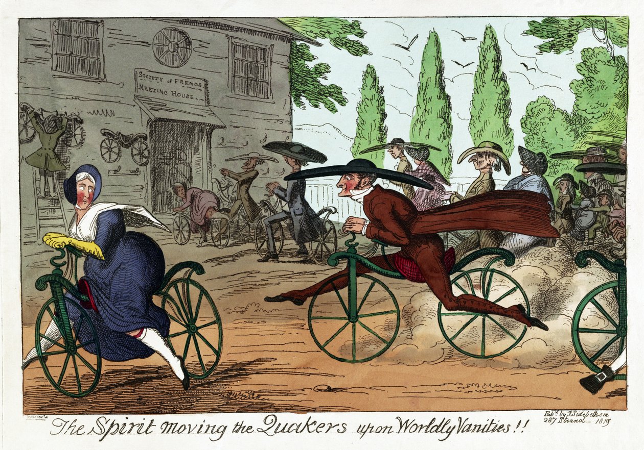 The Spirit moving the Quakers upon Worldly Vanities!!, pub. 1819 (håndfarget gravering) av George Cruikshank
