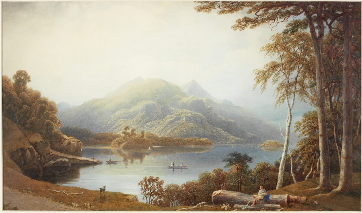 Lower Lake ved Killarney fra Muckross (akvarell på papir) av George Fennel Robson