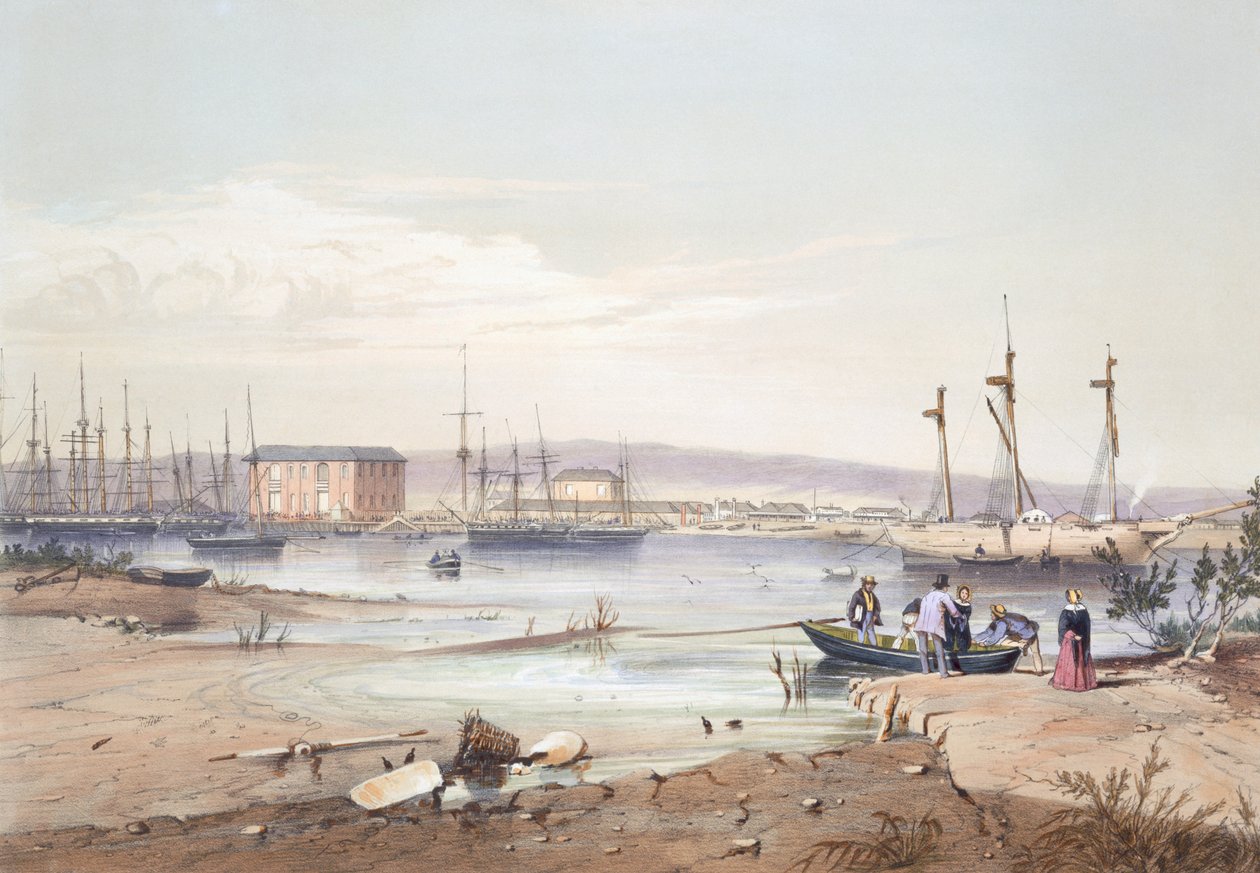 'Port Adelaide' fra 'South Australia Illustrated' utgitt 1847 (håndfarget gravering) av George French Angas