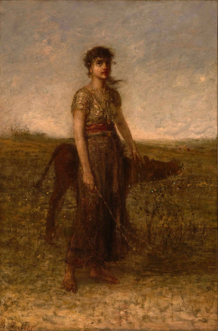 Girl and Calf (Led Through Meadows) av George Fuller