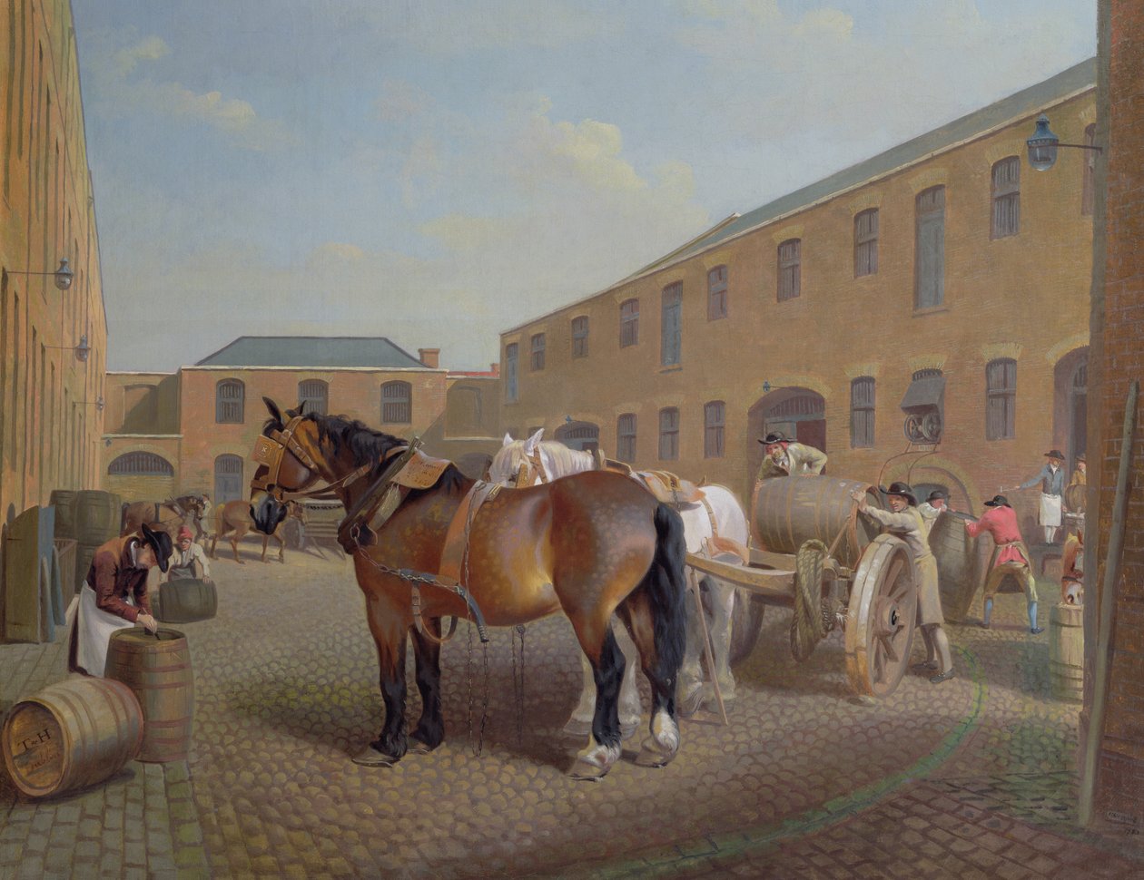 Laster Drays på Whitbread Brewery, Chiswell Street, London, 1783 av George Garrard