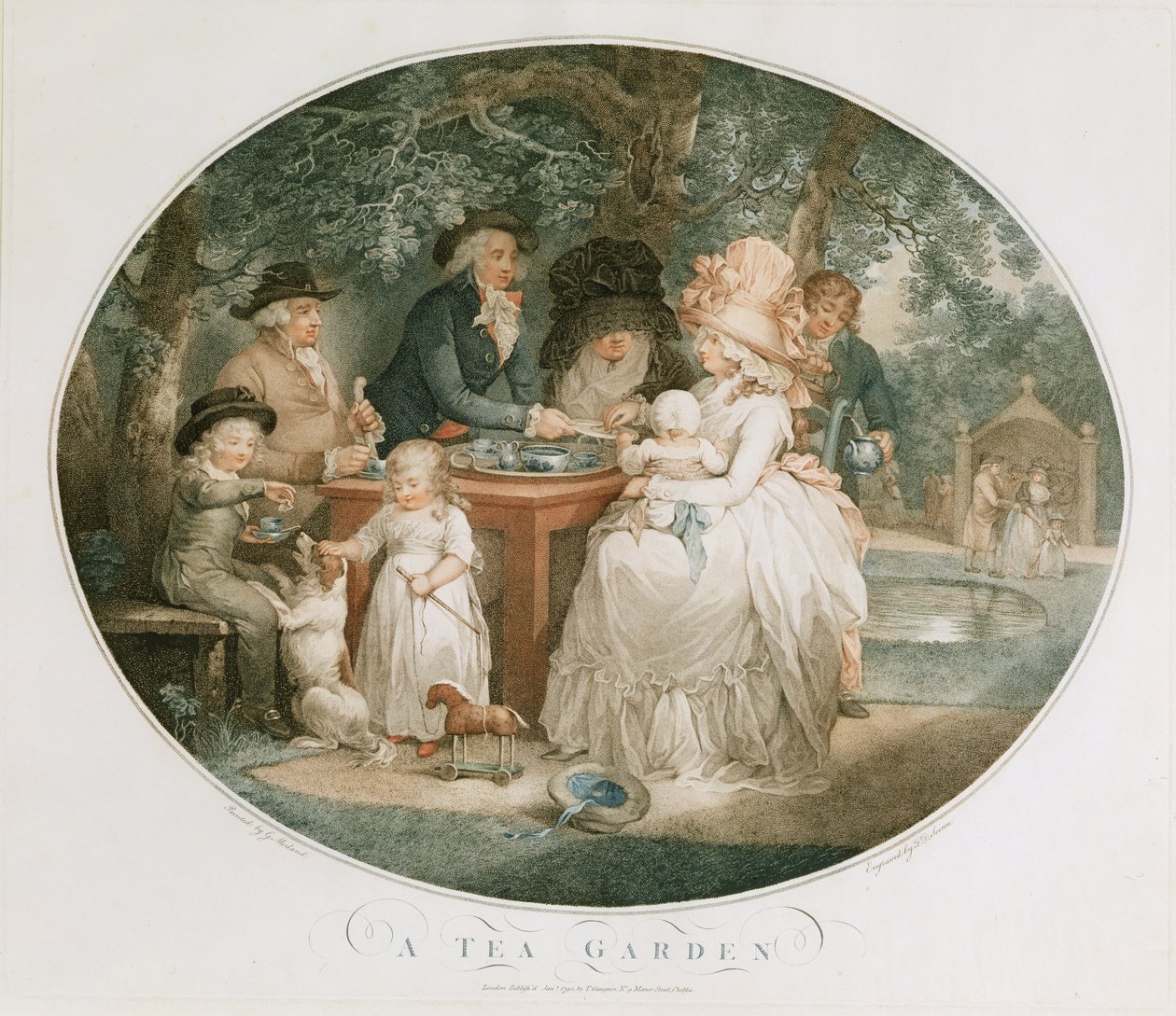 En tehage, gravert av Francois David Soiron (f.1764), 1790 (fargegravering) av George Morland