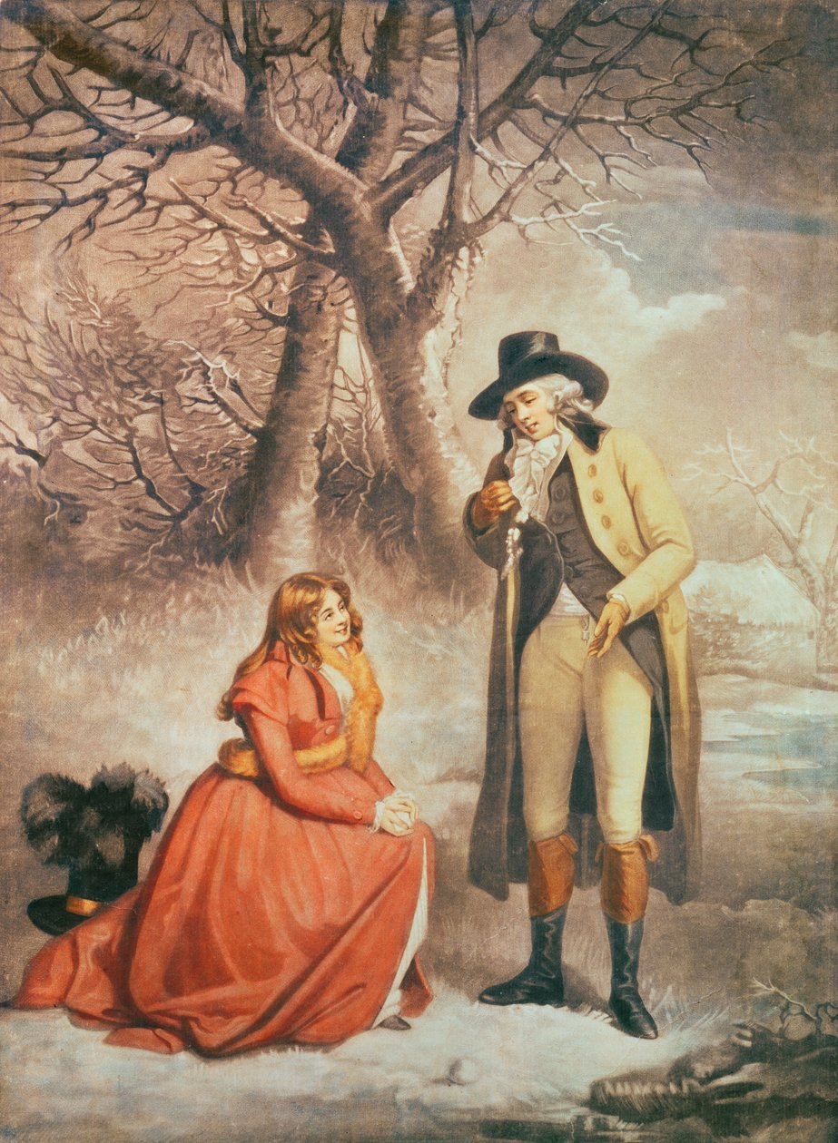 Gentleman og kvinne i en vinterscene av George Morland