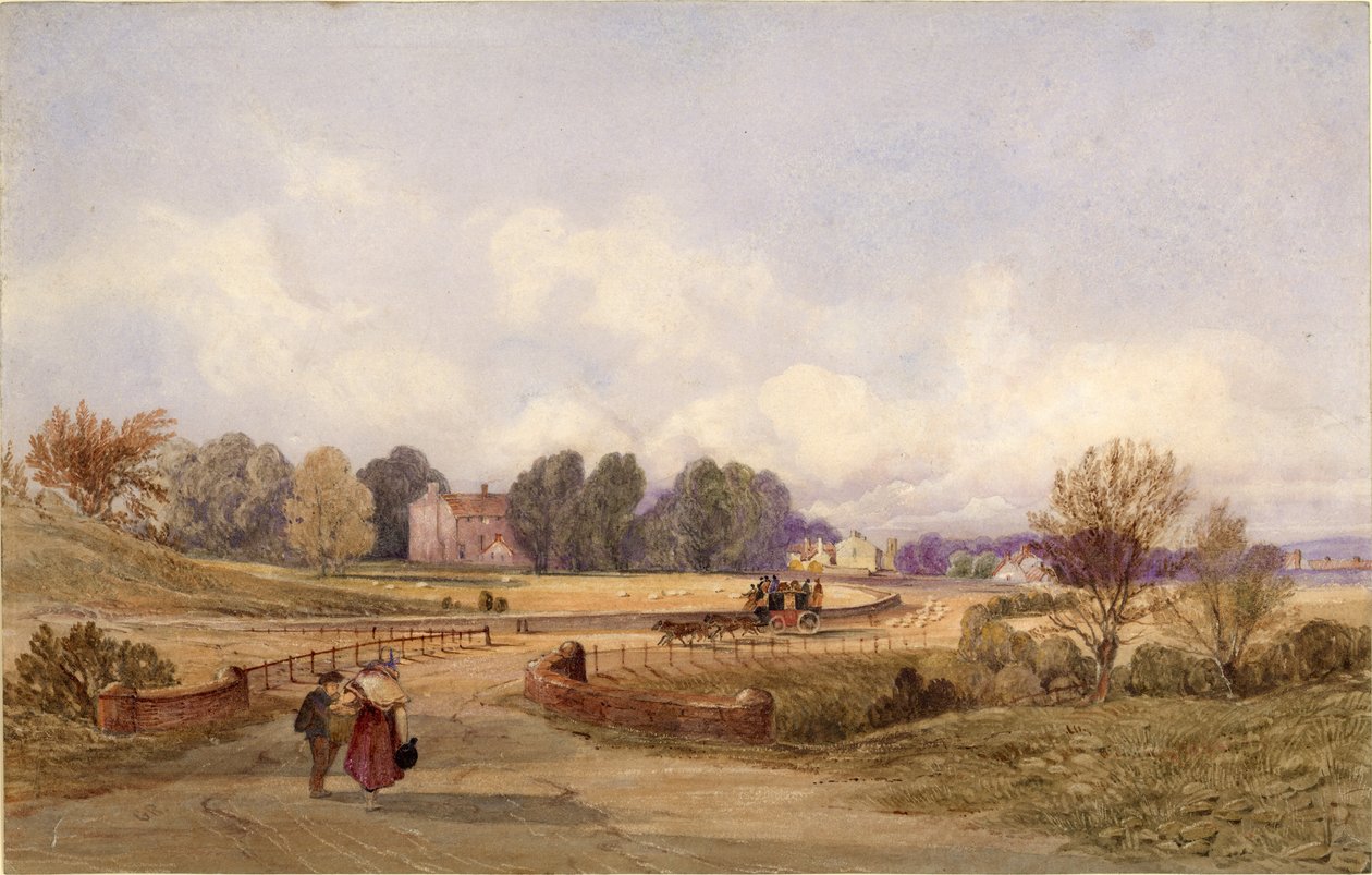 The Stage Coach Road (Northumberland) (kroppsfarge, blyant og wc på papir) av George Richardson