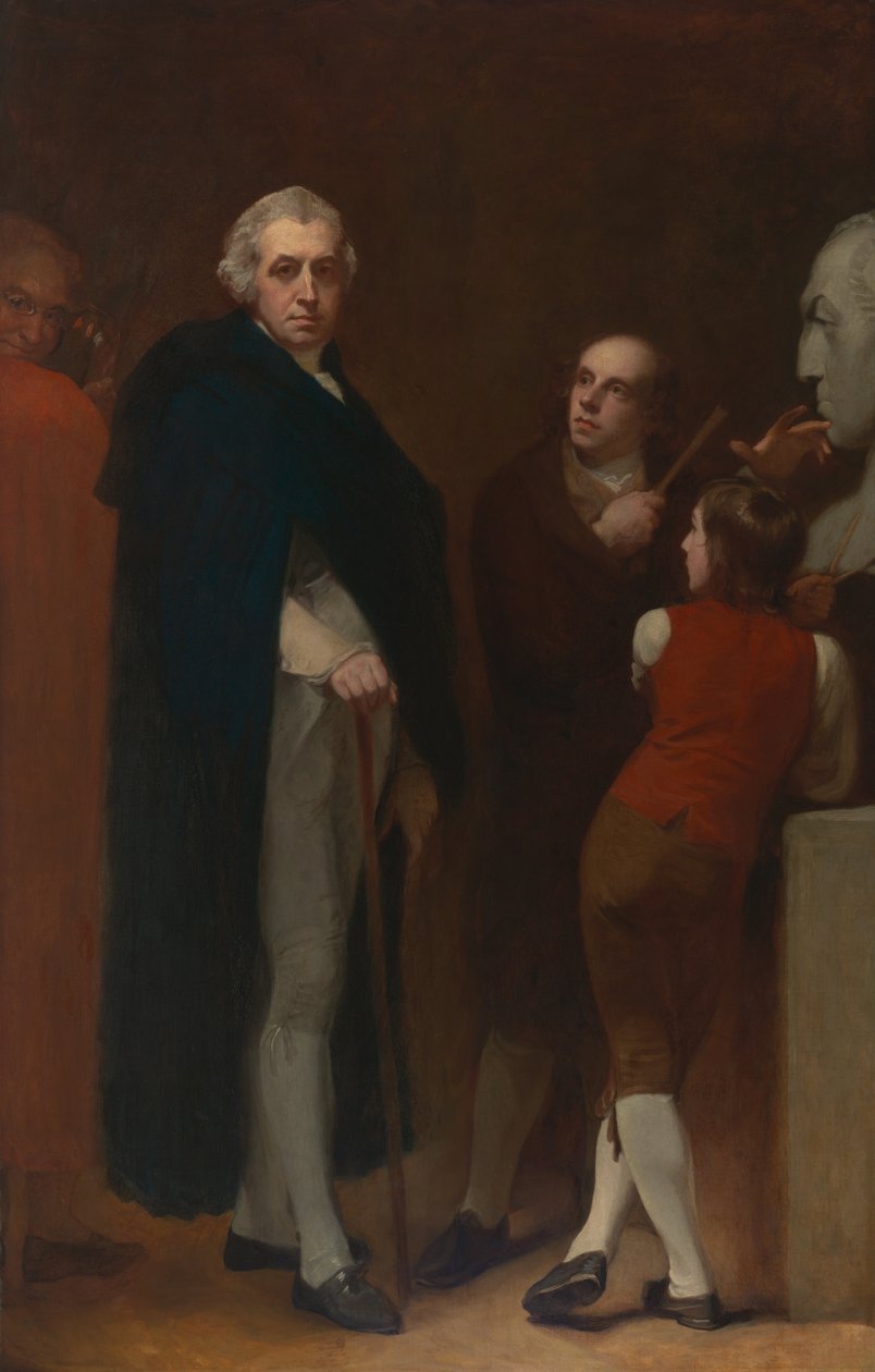 John Flaxman Modeling the Bust of William Hayley av George Romney