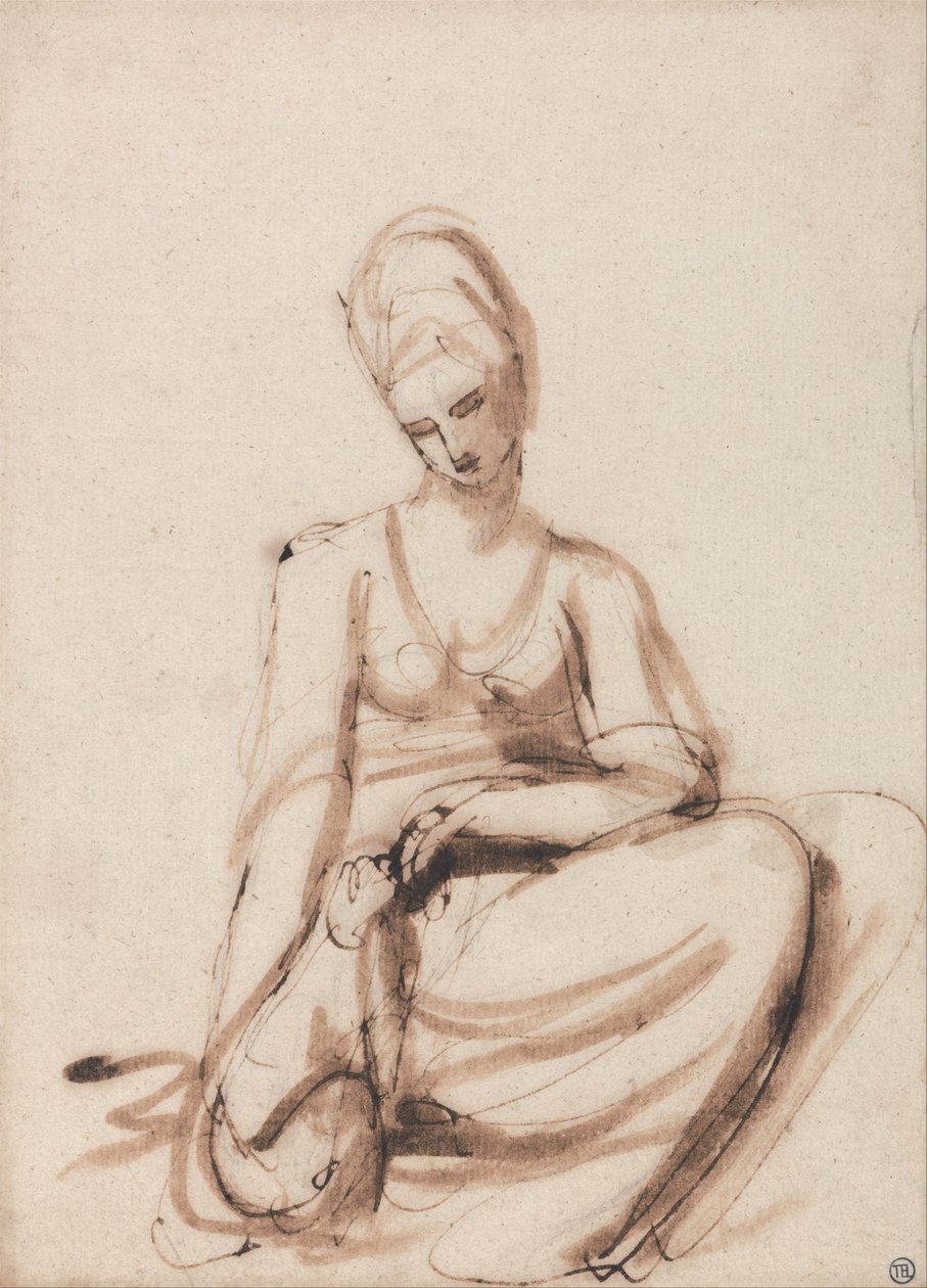 Sittende kvinne som mater et dyr av George Romney