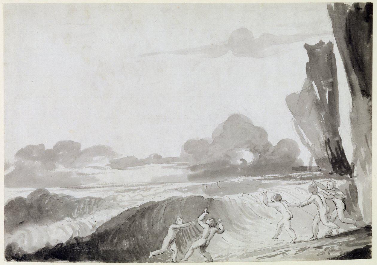 The Wave (penn og blekk og grå vask over grafitt på papir) av George Romney