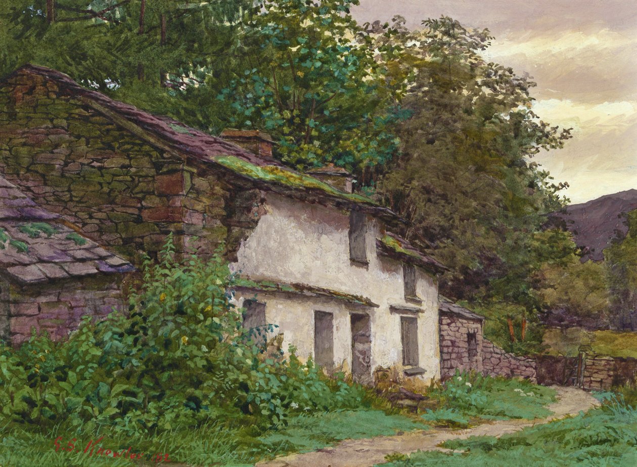 Easedale Cottage, 1882 (gouache og wc på papir) av George Sheridan Knowles
