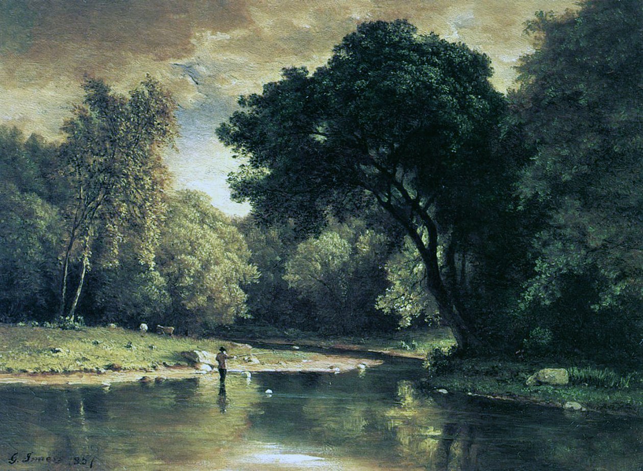 Fiske i en bekk, 1857 av George Inness