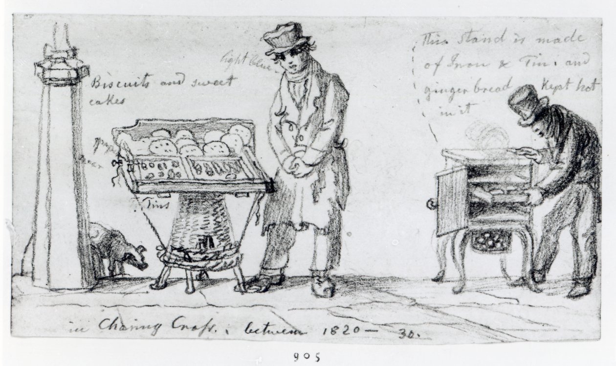 Kjeks- og pepperkakeboder på Charing Cross, 1820-30 av George Snr Scharf