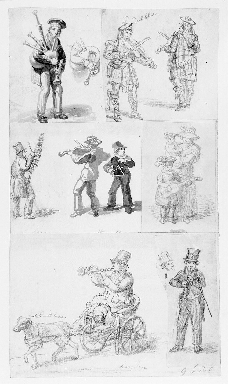 London Street Musicians (blyant og wc på papir) av George Snr Scharf
