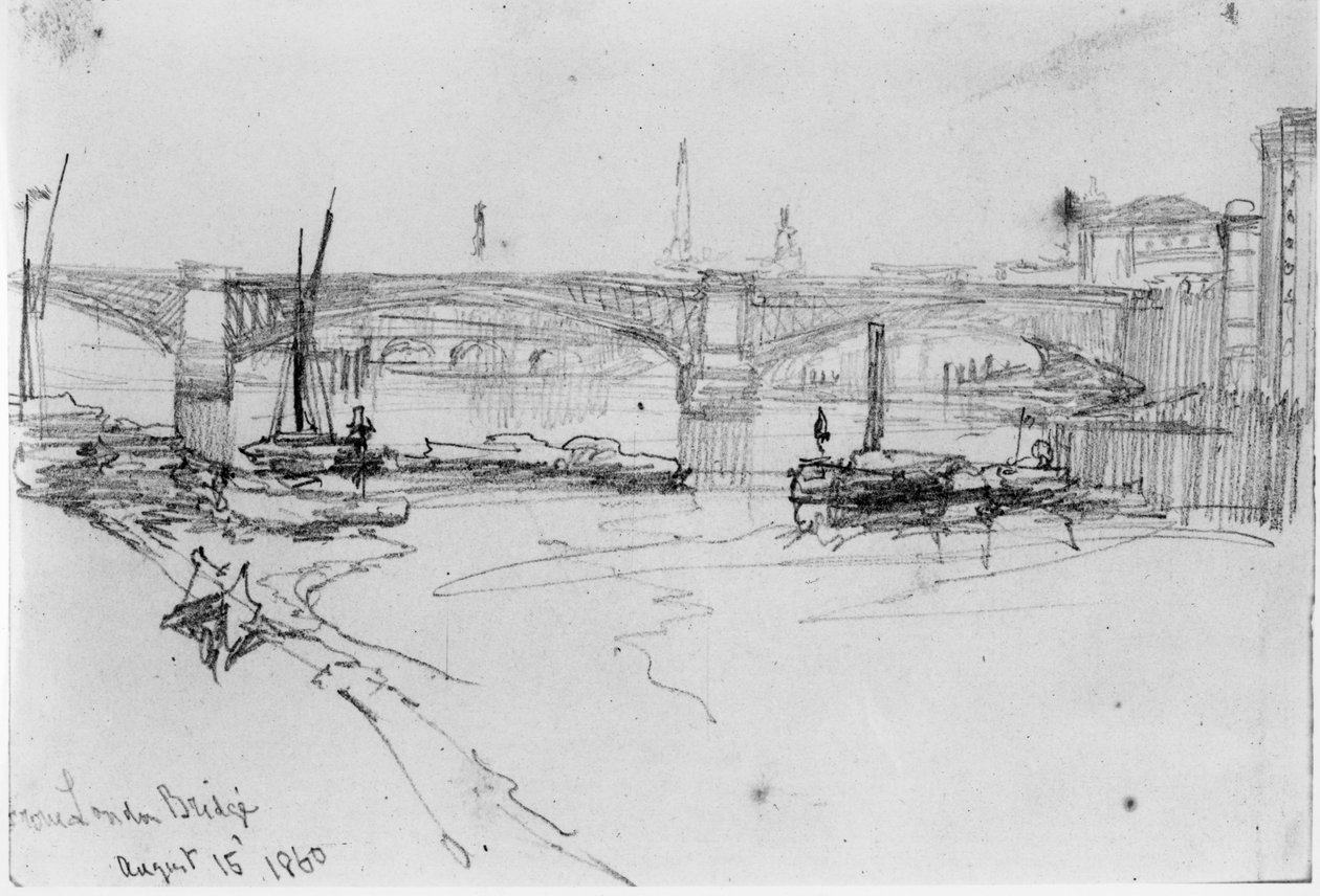 Skisse av London Bridge, 1860 av George Snr Scharf