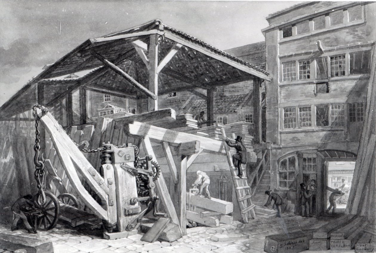 Timber Yard, Finsbury, 1825 av George Snr Scharf