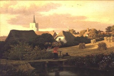Landskap med høystokker (panel) av George Arnald