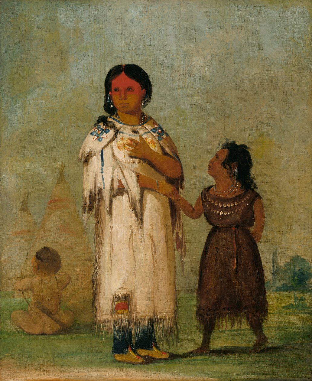 Assiniboin kvinne og barn, 1832. av George Catlin
