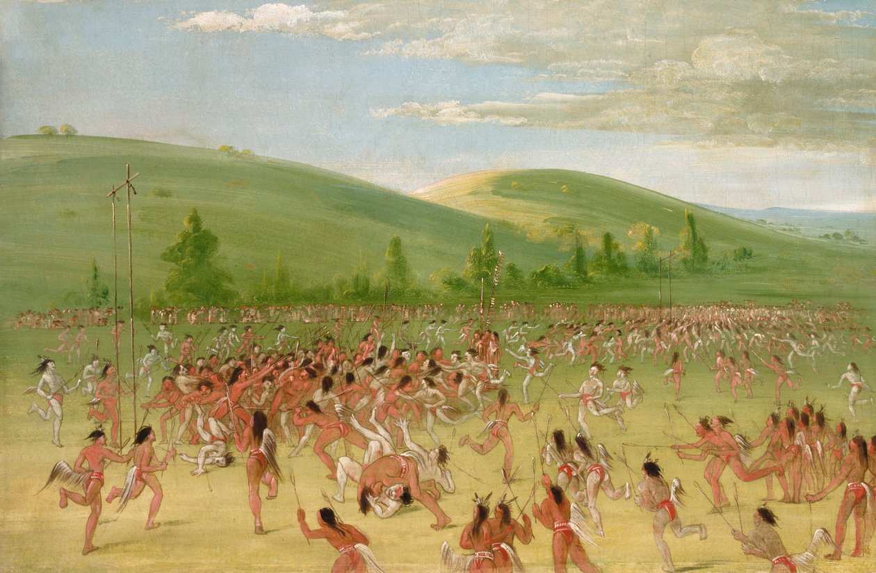Ballspill av Choctaw--ball opp, 1834-1835. av George Catlin