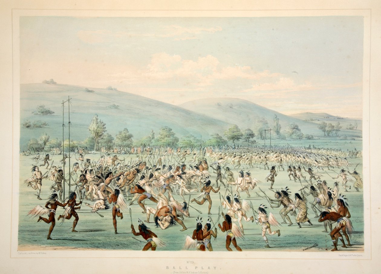 Ballspill, pub. 1845 fargelitografi. av George Catlin
