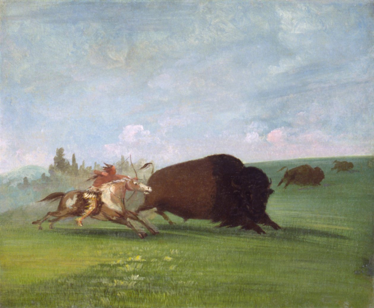 Buffalo Chase, en enkelt død, 1832-1833. av George Catlin