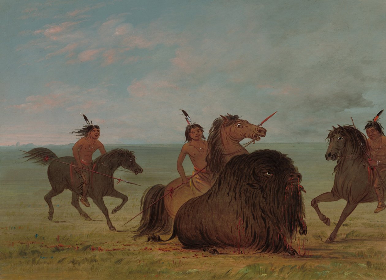 Camanchees Lancing a Buffalo Bull, 18611869. av George Catlin