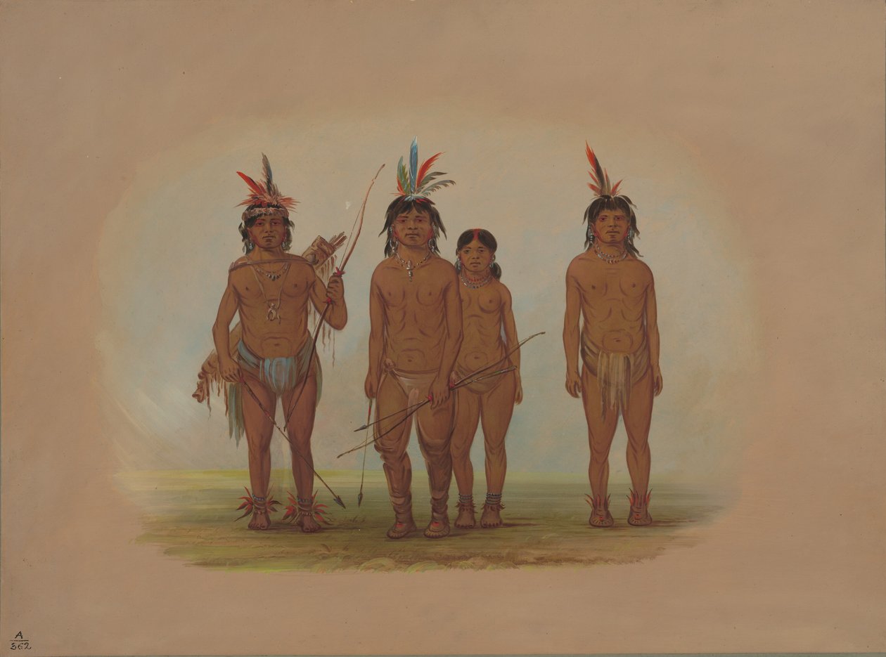 Fire Macouchi-indianere, 18541869. av George Catlin