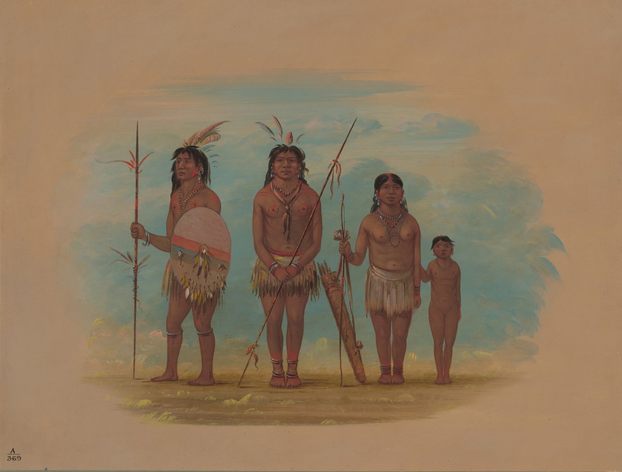 Fire Xingu-indianere, 18541869. av George Catlin