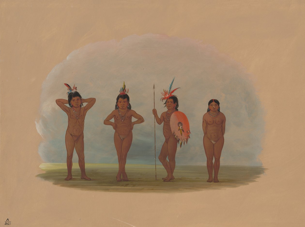Fire Zurumati-barn, 18541869. av George Catlin