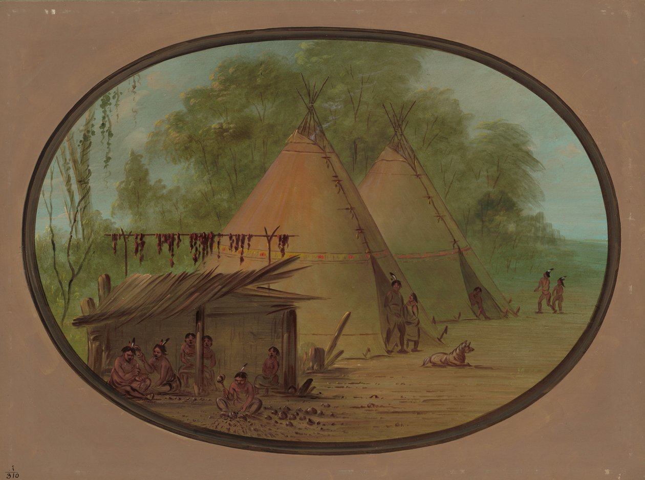 Making Flint Arrowheads - Apachees, 18551869. av George Catlin