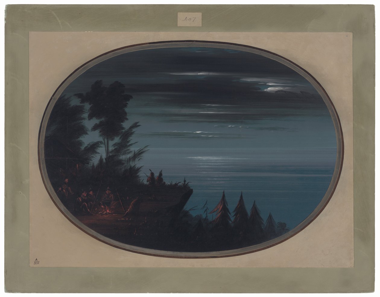Nayas Village om natten av George Catlin