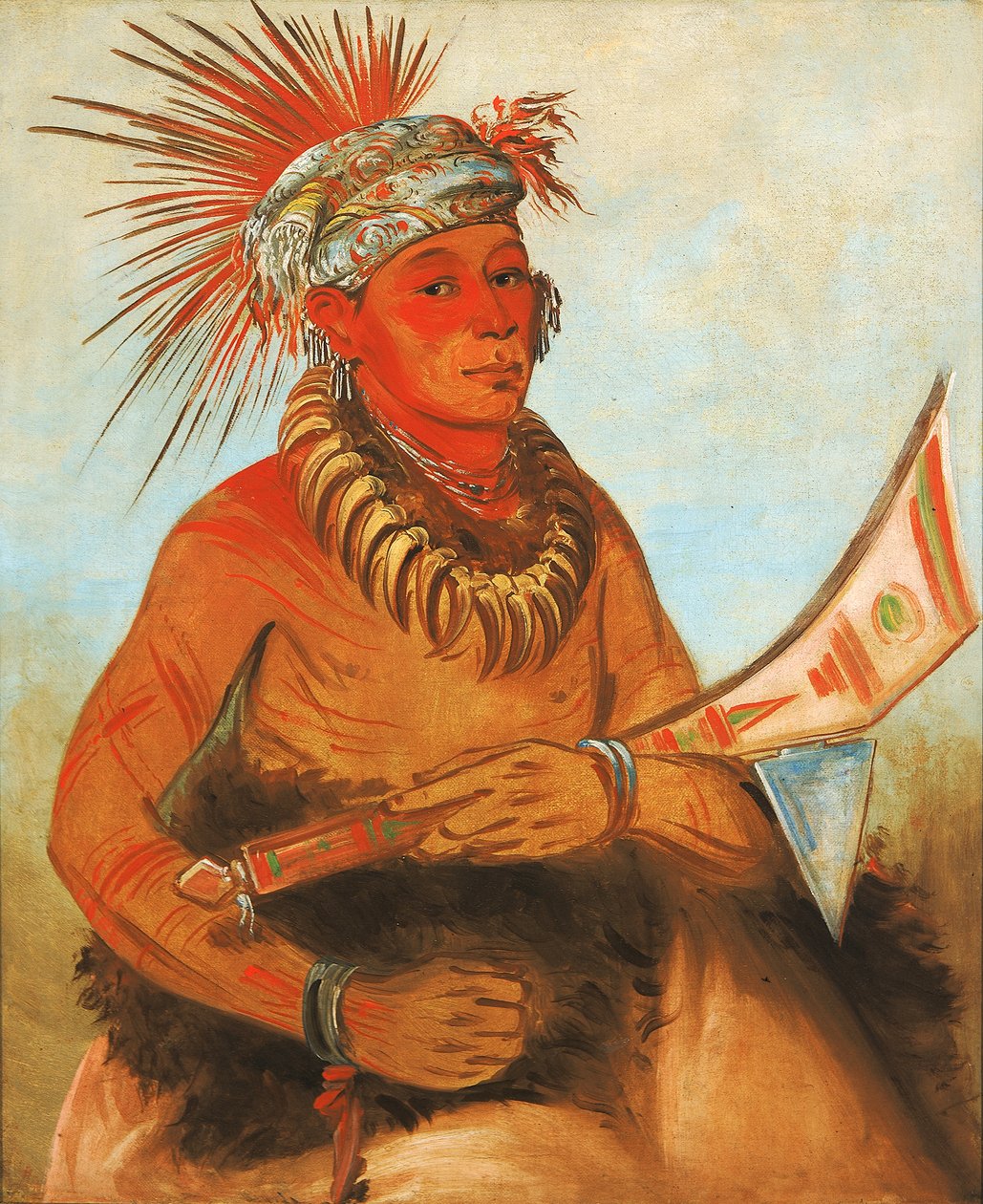 Pah-ta-cóo-chee, Shooting Cedar, a Brave, 1832. av George Catlin