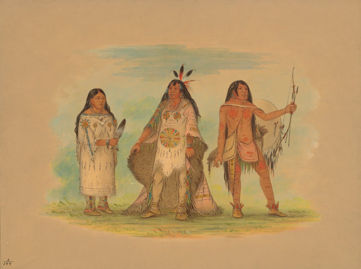 Tre Minatarree-indianere, 1861. av George Catlin