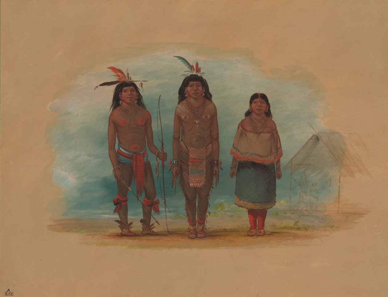 Tre Taruma-indianere, 18541869. av George Catlin