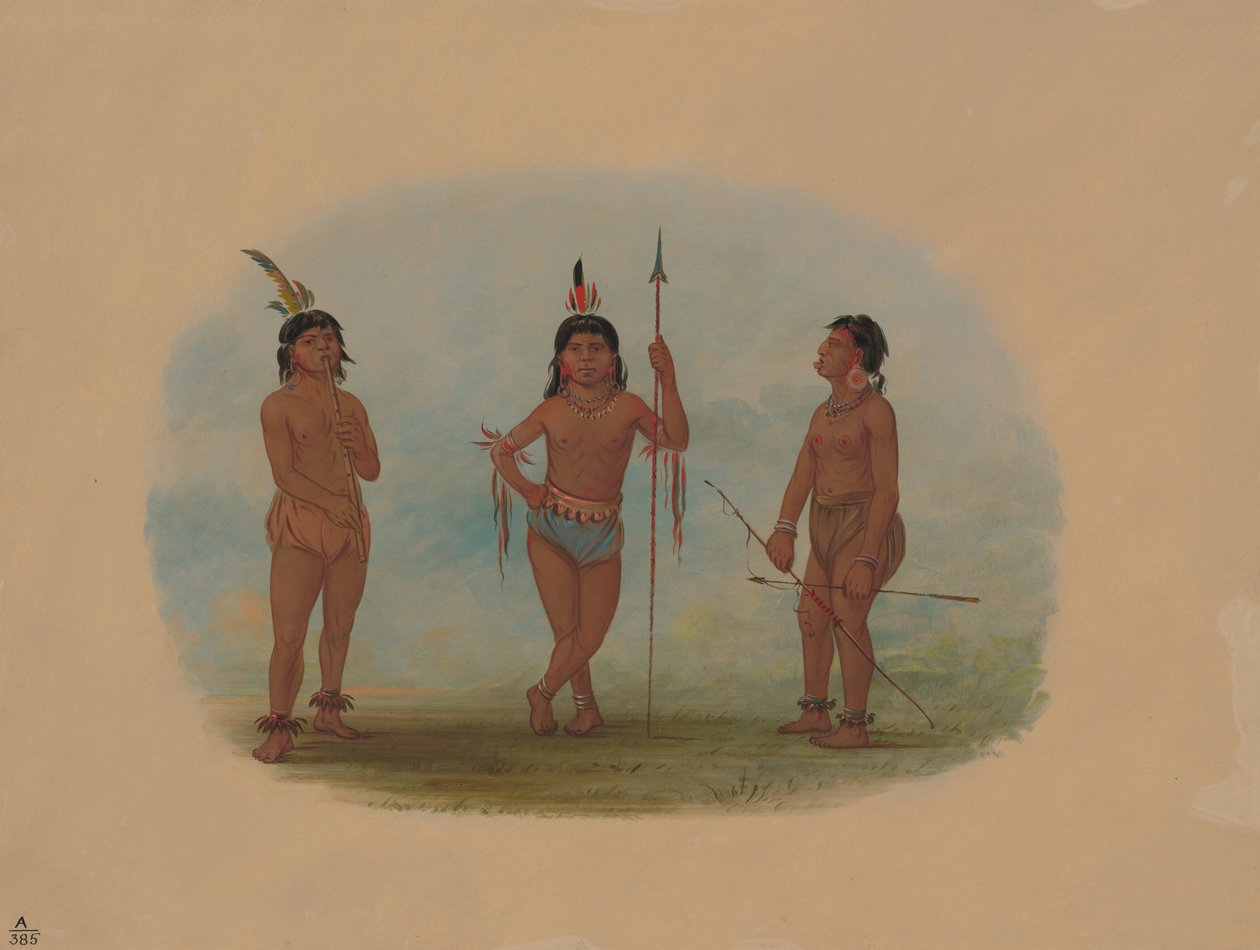 Three Young Tobos Men, 18541869. av George Catlin