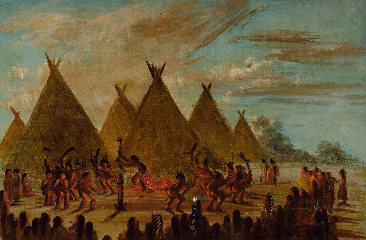 Krigsdans, Sioux, 1845-1848. av George Catlin