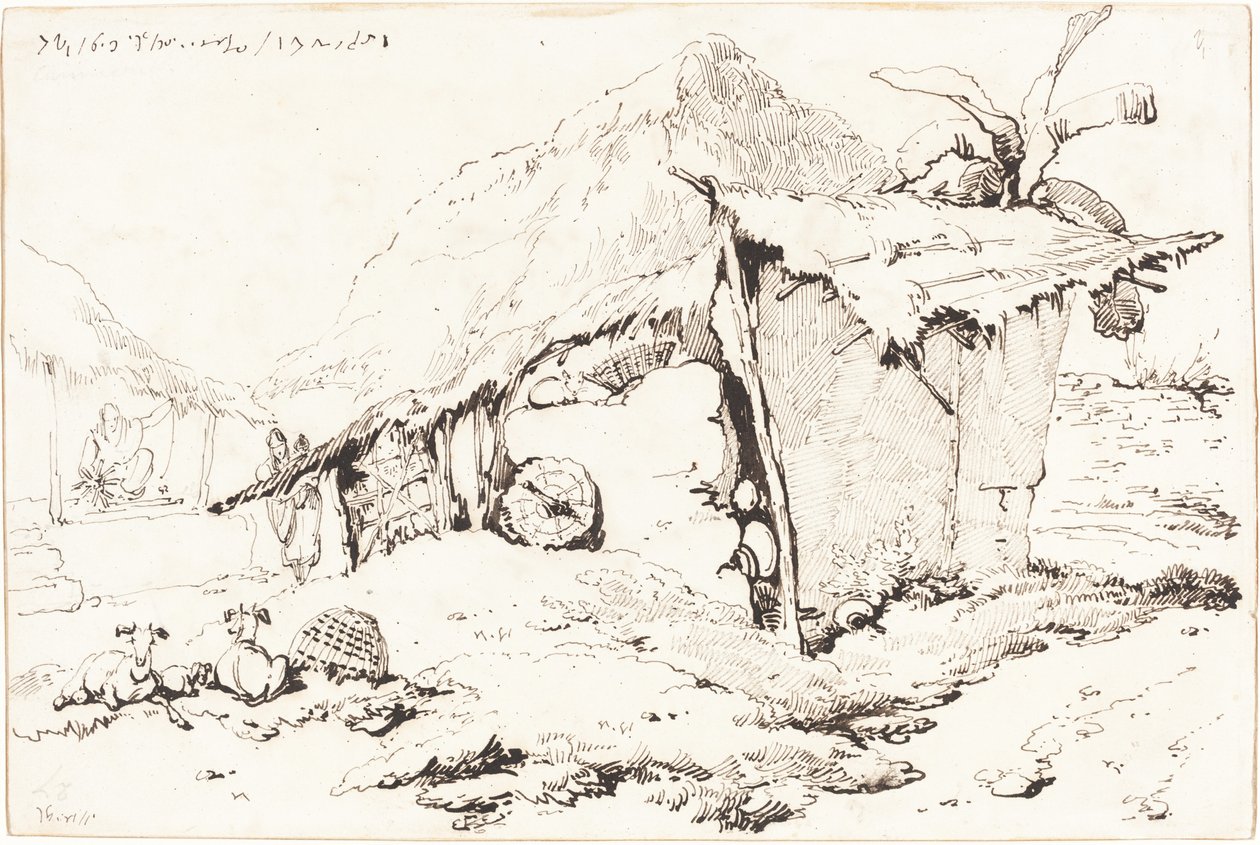 En landsbyhytte i India [recto] av George Chinnery