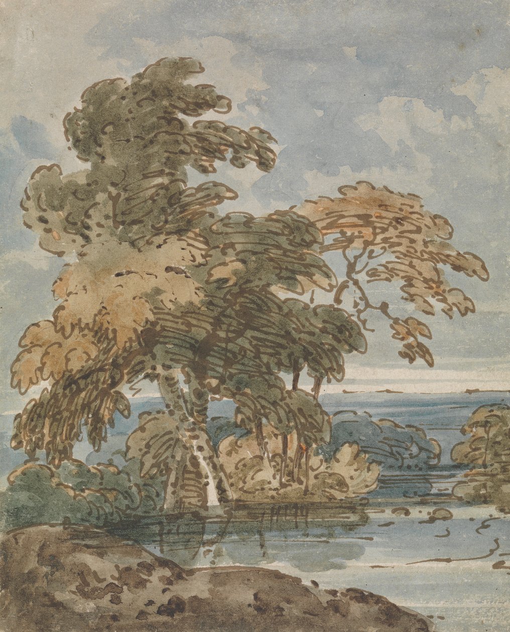 Trær ved en elv av George Chinnery